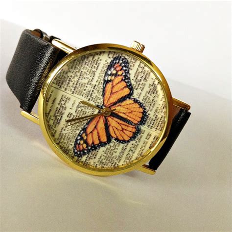 Butterfly Watch Vintage Dictionary Print Vintage Style Leather Watch