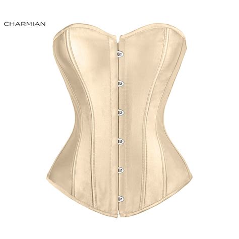 Charmian Womens Plus Size Sexy Overbust Corset Black Satin Corsets And
