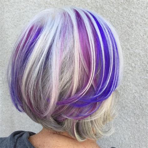 Purple Highlights On Gray Hair By Noelle Purple Hair Highlights Grey