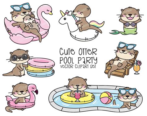 Premium Vector Clipart Kawaii Otter Cute Otters Pool Party Etsy Uk