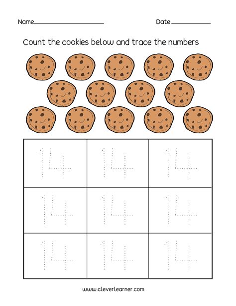 Number 14 Writing Counting And Identification Printable Worksheets For