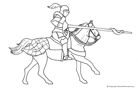 Mounted soldier in armor coloring page. Knight on Horse Colouring Page