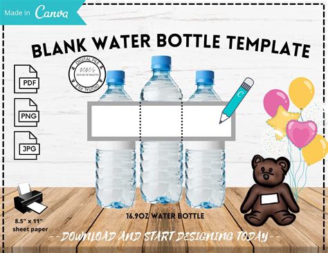 Blank Water Bottle Label Template Canva Template Link Diy Etsy