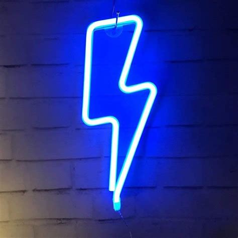 Awesome Blue Bolt Lightning Neon Sign Led Night Light Etsy Blue Neon