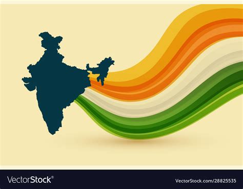 Map India With Tricolor Waves Background Vector Image