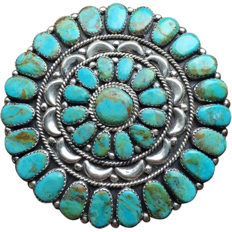 Large Navajo Juliana Williams Sterling Silver Turquoise Cluster Pin Sold On Ruby Lane