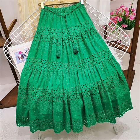 Tigena Crochet Hollow Out Lace Skirt For Women New Elegant Solid