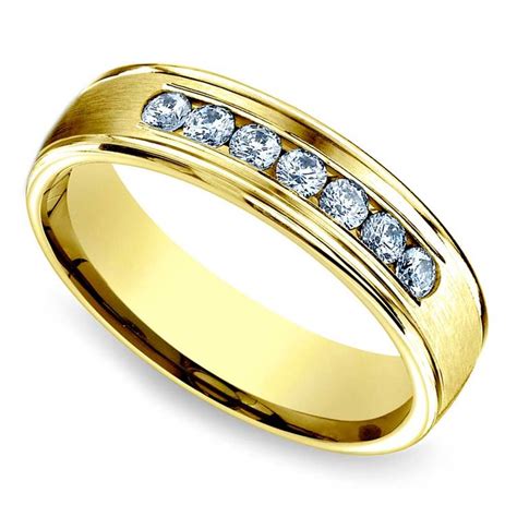 Channel Diamond Mens Engagement Ring In Yellow Gold 6mm