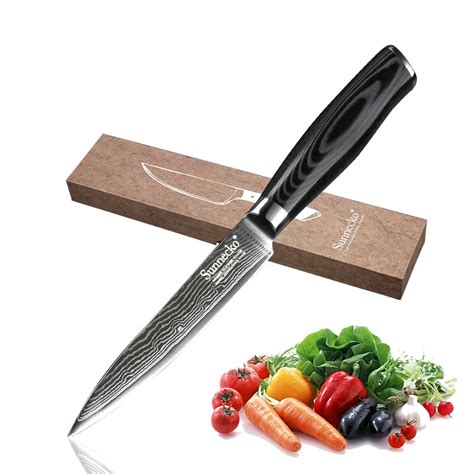 Sunnecko 5 Inch Utility Knife Damascus Steel Blade Multi Purpose