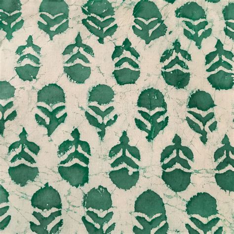 Pure Cotton Dabu With Green Grey Motifs Hand Block Print Fabric Sanskruti