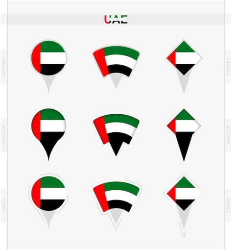 Premium Vector United Arab Emirates Flag Set Of Location Pin Icons Of
