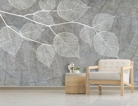 3d Grey Background Details Leaf Texture Wallpaper Buy Wall Art