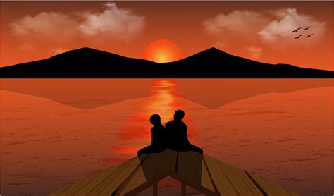 Illustration Vector Graphic Of The View Of The Sunset On The River And