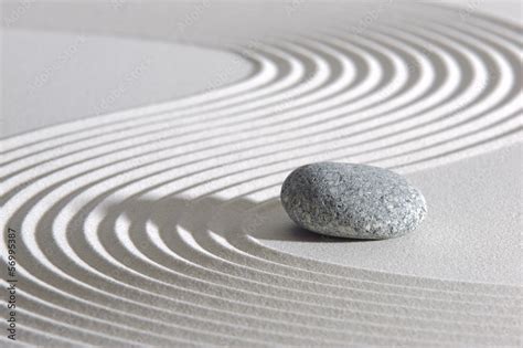 Japan Zen Garden In Sand With Stone Stock Photo Adobe Stock