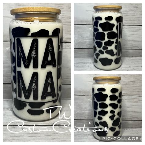 Mama Cowprint Libbey Glass Cow Print Mama Cup Etsy