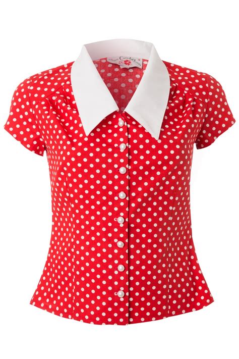 topvintage exclusive ~ avalon blouse in red and white polka dot