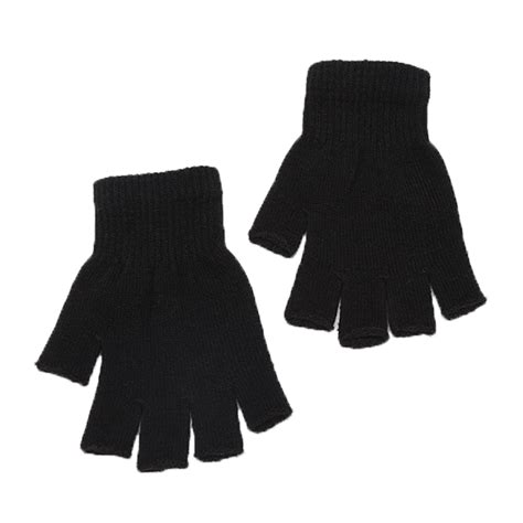1pair Black Short Half Finger Fingerless Knit Wrist Glove Winter Warm Stretch Work Gloves For