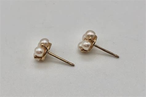 Pearl K Gold Stud Earrings Etsy
