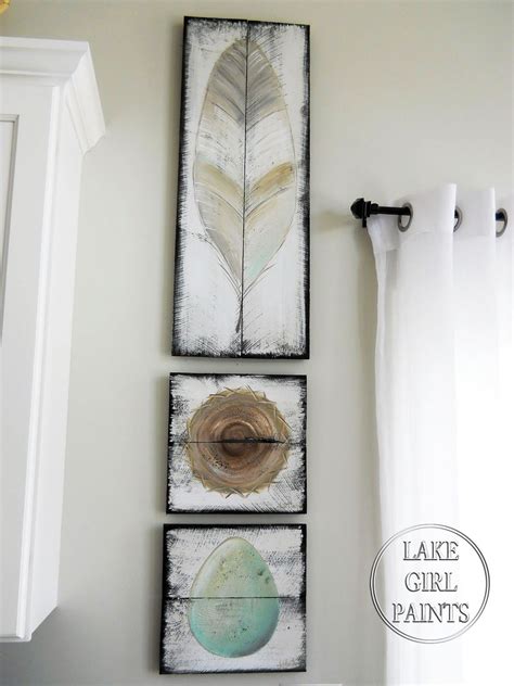 Lake Girl Paints Feather Nest Egg Rustic Wall Art Painting