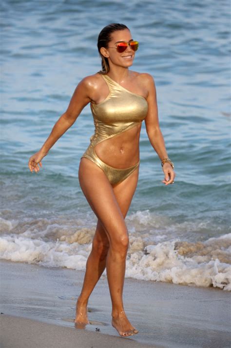 Sylvie Meis Hot In A Gold Bikini On The Beach In Miami