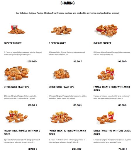 The kfc menu features a range of delicious fried chicken bundles, burgers, wraps, and plenty more tasty food. KFC Menu Prices & Specials