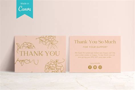 Two Thank You Cards With Gold Foil Flowers On Pink And White Marble