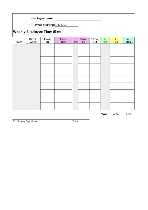 Weekly Employee Timesheet Spreadsheet Excel Template Templates At Allbusinesstemplates Com