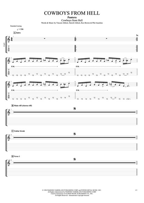 Cowboys From Hell Tab By Pantera Guitar Pro Full Score Mysongbook