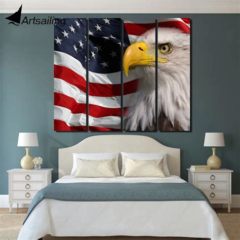 Hd Print 4 Piece Canvas Art American Flag Canvas Eagle Usa Flag