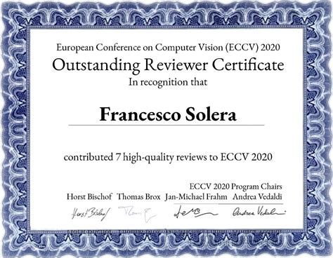 Outstanding Reviewer Certificate for ECCV2020 - Deep Vision Consulting