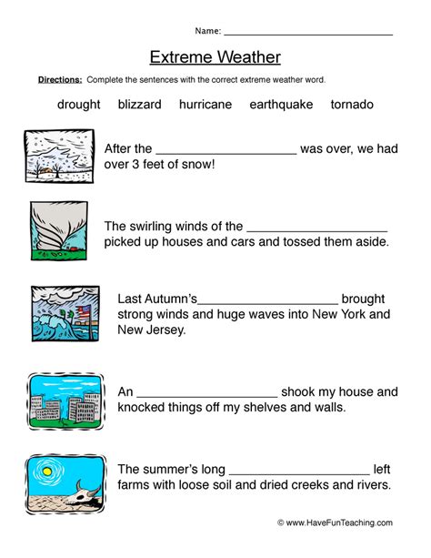 Natural Disasters Fill In The Blanks Worksheet Have Fun Teaching