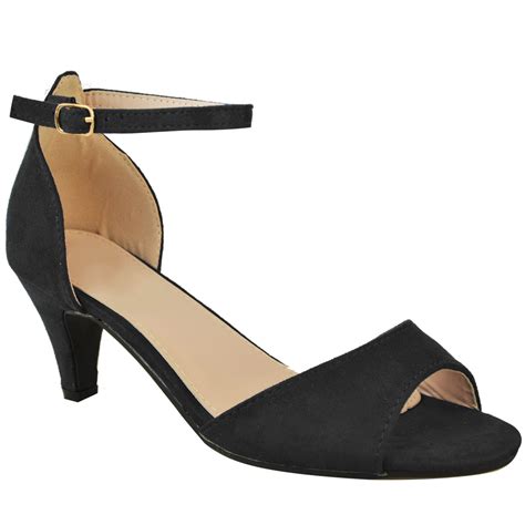 Womens Ladies Low Kitten Heel Wedge Court Shoes Black Work Sandals