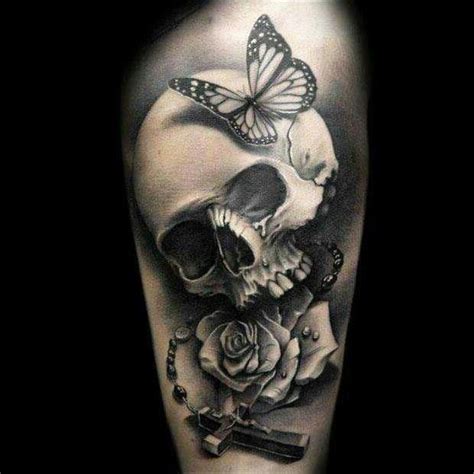 Rosary Skull With Butterfly Iink Skull Tattoos