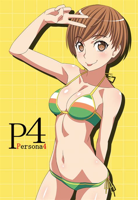 Itawa Sa Satonaka Chie Persona Persona 4 1girl P Arm Behind Back Bikini Blush Breasts