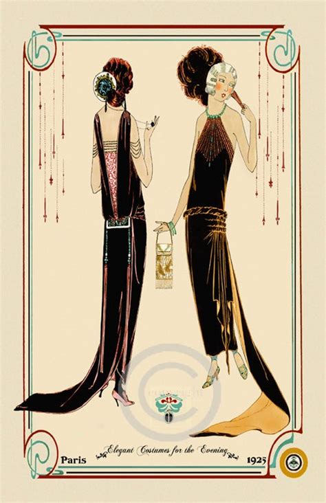 Art Deco Ladies Fashion Print Elegant Costumes Evening