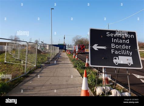 Ashford Kent Uk 09 January 2021 The Sevington Inland Border Facility Is Now Accepting A
