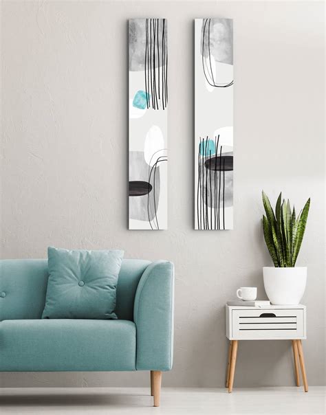 Set Of Two Canvases Teal Tumbles Tall Silver Wall Art
