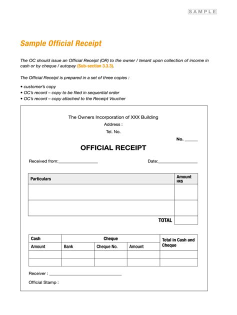 Official Receipt Sample Fill Online Printable Fillable Blank
