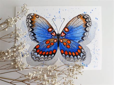 Bright Blue Butterfly Painting Original Watercolororiginal Etsy