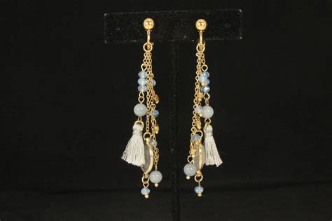 Fashion Goldtone Dangle Clip On Non Pierced Earrings Accented With