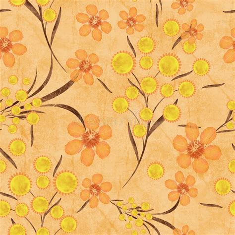 Floral Seamless Pattern Orangeorange Flowers Beige Background Stock