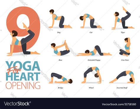 Infographic 9 Yoga Poses For Heart Opening Vector Image