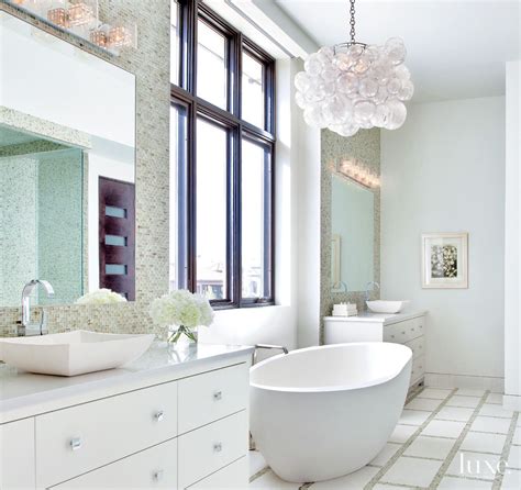 Contemporary White Bathroom With Bubble Chandelier Luxe Interiors