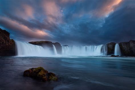 Godafoss Sunset Island Iceland Waterfalls Waterfall Nature Waterfall