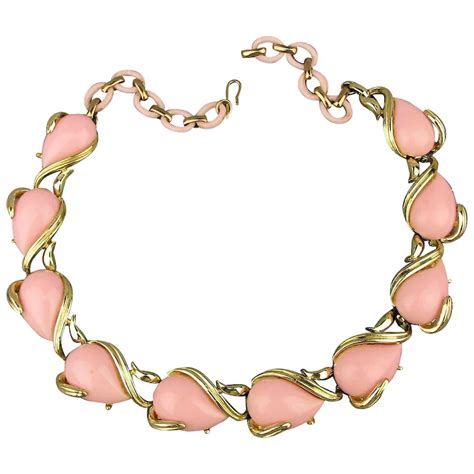 Vintage Coro Pink Plastic Thermoset Gilt Link Necklace Ruby Lane