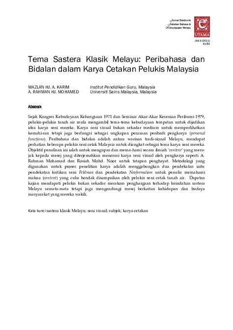 Pdf Tema Sastera Klasik Melayu Peribahasa Dan Bidalan Dalam Karya