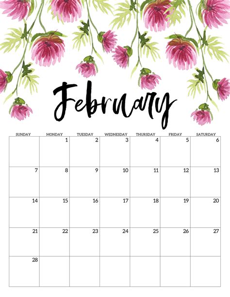 February 2021 Calendar Calligraphy