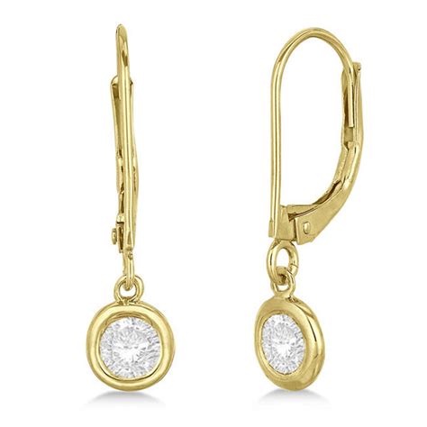 Leverback Dangling Drop Diamond Earrings 14k Yellow Gold 1ct Ie654