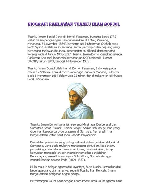 Biografi Pahlawan Tuanku Imam Bonjol
