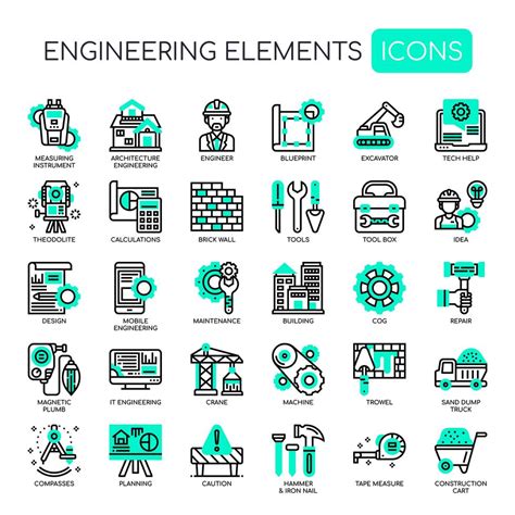 Engineering Elements Monochrome Thin Line Icons 685391 Vector Art At